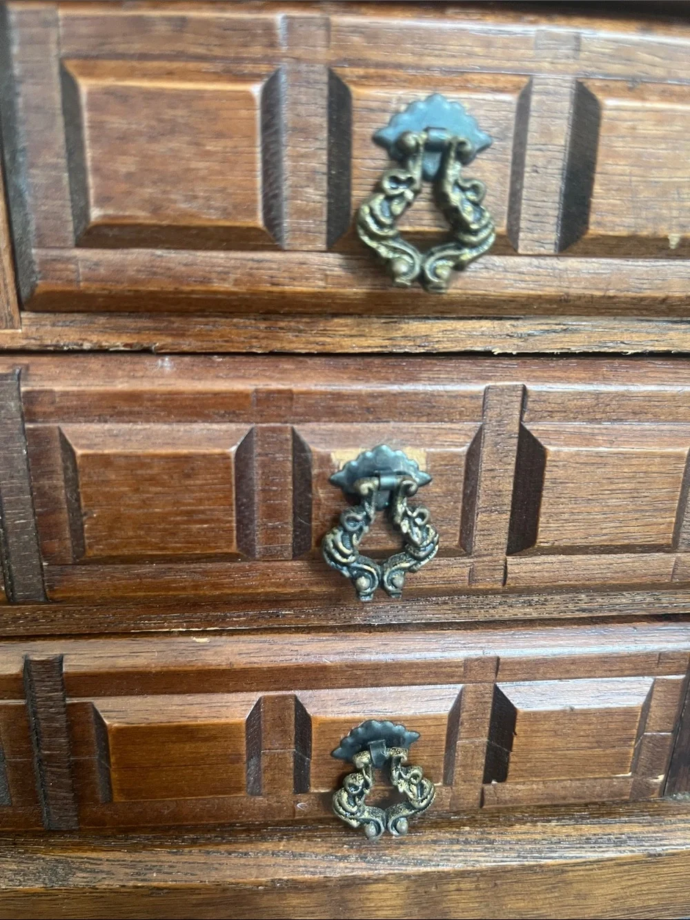 Vintage Wooden Jewelry Box with Music 4 Lined Drawers Table Top Chest Style